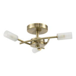 Happy Homewares Contemporary Designer 3-Arm Antique Brass Ceiling Light With Tubular Shades - thumbnail 2