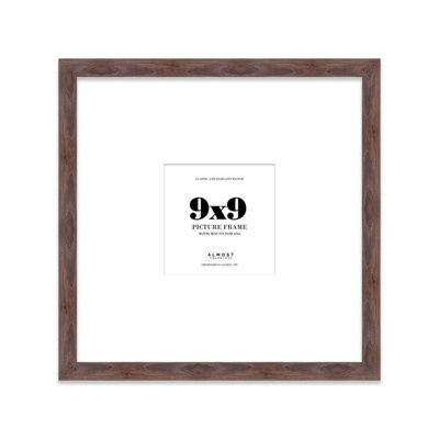 "9X9"" Walnut Picture Frame - 9X9"" Square Frame With 6X6"" Mount For 9X9""/6X6"" Pictures Moderrn Style Thin Edge, 1 Pack" - image 1
