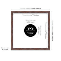 "9X9"" Walnut Picture Frame - 9X9"" Square Frame With 6X6"" Mount For 9X9""/6X6"" Pictures Moderrn Style Thin Edge, 1 Pack" - thumbnail 2