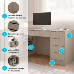 Tireno Sand Beige Corner Desk With Fluted Drawer Fronts Modern Study Desk For Home Office Bedroom And Teen Room - thumbnail 5