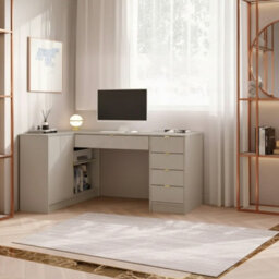 Tireno Sand Beige Corner Desk With Fluted Drawer Fronts Modern Study Desk For Home Office Bedroom And Teen Room
