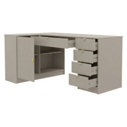 Tireno Sand Beige Corner Desk With Fluted Drawer Fronts Modern Study Desk For Home Office Bedroom And Teen Room - thumbnail 2