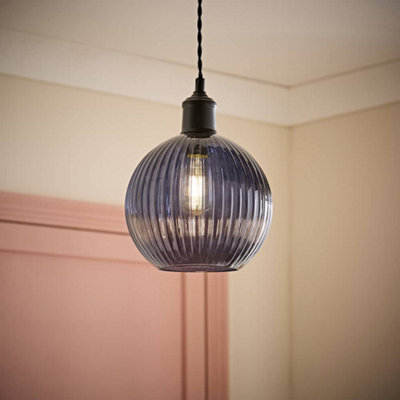 Valuelights Maddison Navy Blue Ribbed Glass Globe Easy Fit Pendant Lamp Shade - image 1