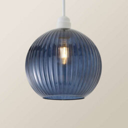 Valuelights Maddison Navy Blue Ribbed Glass Globe Easy Fit Pendant Lamp Shade - thumbnail 3