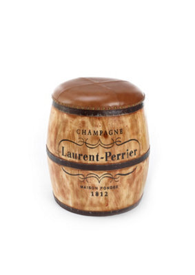 Elm Home And Garden Wooden Lift Off Lid Whiskey Barrel Laurent Perrier Stool Leather Top H51 X W47 X D47Cm - image 1