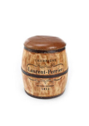 Elm Home And Garden Wooden Lift Off Lid Whiskey Barrel Laurent Perrier Stool Leather Top H51 X W47 X D47Cm