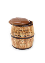 Elm Home And Garden Wooden Lift Off Lid Whiskey Barrel Laurent Perrier Stool Leather Top H51 X W47 X D47Cm - thumbnail 2