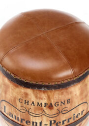 Elm Home And Garden Wooden Lift Off Lid Whiskey Barrel Laurent Perrier Stool Leather Top H51 X W47 X D47Cm - thumbnail 3