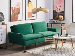 Beliani Sofa Bed 3 Seater Vettre Velvet Dark Green - thumbnail 2