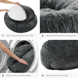 Tectake Dog Bed Maja - Round With Long Plush, Thick Padding With Raised Edge, Washable & Non-Slip  80 Cm - Grey - thumbnail 5