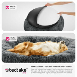 Tectake Dog Bed Maja - Round With Long Plush, Thick Padding With Raised Edge, Washable & Non-Slip  80 Cm - Grey - thumbnail 7
