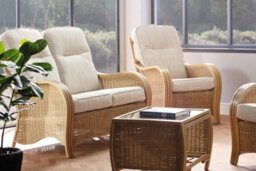 Desser Turin Light Oak Natural Rattan 2 Seater Conservatory Sofa Real Cane Wicker Indoor Settee With Uk Sewn Cushion In Jasper - thumbnail 2