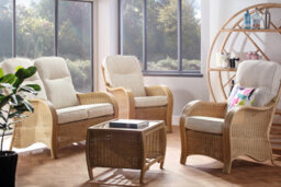 Desser Turin Light Oak Natural Rattan 2 Seater Conservatory Sofa Real Cane Wicker Indoor Settee With Uk Sewn Cushion In Jasper - thumbnail 3