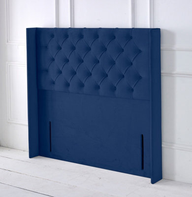 "Adore Designs Chesterfield Winged Plush Velvet 3Ft Single 50"" Floor Standing Headboard - Blue"