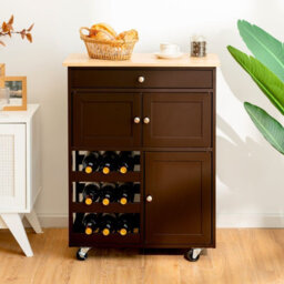 Costway Rolling Kitchen Storage Trolley Cart Cupboard Island Cabinet 3 Tier Wine Rack - thumbnail 5