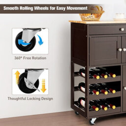 Costway Rolling Kitchen Storage Trolley Cart Cupboard Island Cabinet 3 Tier Wine Rack - thumbnail 7