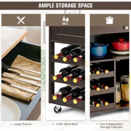 Costway Rolling Kitchen Storage Trolley Cart Cupboard Island Cabinet 3 Tier Wine Rack - thumbnail 6