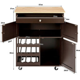 Costway Rolling Kitchen Storage Trolley Cart Cupboard Island Cabinet 3 Tier Wine Rack - thumbnail 3