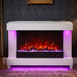 Home Luxe Interiors White Corner Fireplace Tv Unit With Led Lights & Bluetooth Speakers - thumbnail 5