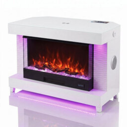 Home Luxe Interiors White Corner Fireplace Tv Unit With Led Lights & Bluetooth Speakers - thumbnail 3