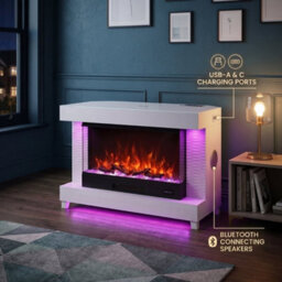 Home Luxe Interiors White Corner Fireplace Tv Unit With Led Lights & Bluetooth Speakers - thumbnail 8