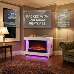 Home Luxe Interiors White Corner Fireplace Tv Unit With Led Lights & Bluetooth Speakers - thumbnail 7