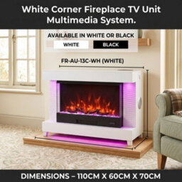 Home Luxe Interiors White Corner Fireplace Tv Unit With Led Lights & Bluetooth Speakers - thumbnail 6