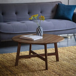 Xample Gallery Madrid Walnut Round Coffee Table, Solid Walnut Wood, Mid Century Design, Curved Edges, 80Cm Round Table, Brown - thumbnail 3