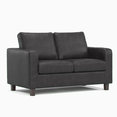 Furnishings For Less UK York Black Faux Leather Boxed Arm 2 Seater Sofa - image 1