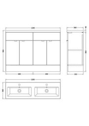 Balterley Alrewas Contemporary 2 Door Floor Standing Vanity Unit With Basin, Anthracite Woodgrain, 1200mm - thumbnail 5