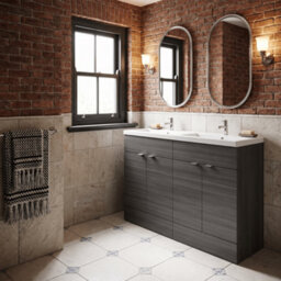 Balterley Alrewas Contemporary 2 Door Floor Standing Vanity Unit With Basin, Anthracite Woodgrain, 1200mm - thumbnail 4
