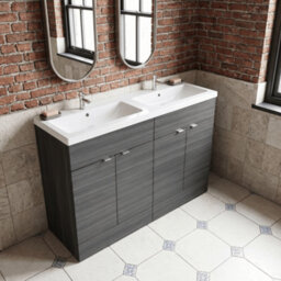 Balterley Alrewas Contemporary 2 Door Floor Standing Vanity Unit With Basin, Anthracite Woodgrain, 1200mm - thumbnail 3