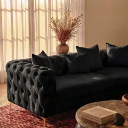 Sofaya Monaco Chesterfield 6 Seater Chaise Sofa Black Velvet L Shaped Corner Chaise - Left Hand Deep Buttoned Upholstery Couch Lounge - thumbnail 2