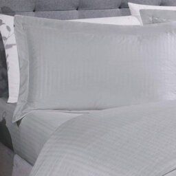 Gr8 Home Sateen Stripe Complete Duvet Cover Pillowcase Fitted Sheet Bedding Set Silver Single - thumbnail 2