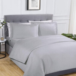 Gr8 Home Sateen Stripe Complete Duvet Cover Pillowcase Fitted Sheet Bedding Set Silver Single