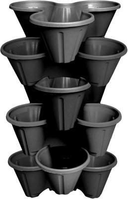 Simpa 6 Tier Black Strawberry Planter Trio Pot