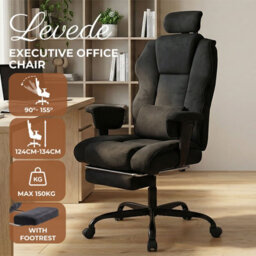 Levede Ergonomic Office Chair Suede Fabric Wide Seat Recline Footrest - thumbnail 4