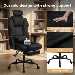 Levede Ergonomic Office Chair Suede Fabric Wide Seat Recline Footrest - thumbnail 8