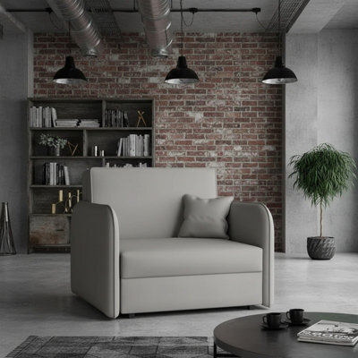 Viva Loft I Armchair With Sleep Function Storage Container Chipboard Wood Frame Metal Legs 95Cm Width Light Grey - image 1
