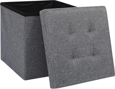 Storage Ottoman Padded Foldable Bench Chest With Lid Holds Up To 100 Kg For Bedroom Room Dark Grey Linen 38Cm X 38 Cm X 38 Cm - image 1