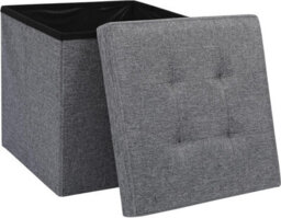 Storage Ottoman Padded Foldable Bench Chest With Lid Holds Up To 100 Kg For Bedroom Room Dark Grey Linen 38Cm X 38 Cm X 38 Cm - thumbnail 1