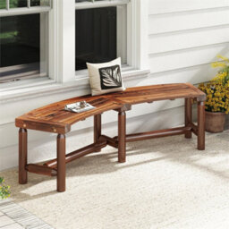 Outdoor Backless Wooden Bench 2-3 Person Curved Patio Seat For Garden Fire Pit - thumbnail 3