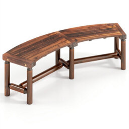 Outdoor Backless Wooden Bench 2-3 Person Curved Patio Seat For Garden Fire Pit - thumbnail 1