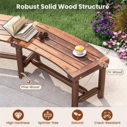Outdoor Backless Wooden Bench 2-3 Person Curved Patio Seat For Garden Fire Pit - thumbnail 4