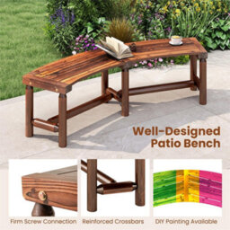 Outdoor Backless Wooden Bench 2-3 Person Curved Patio Seat For Garden Fire Pit - thumbnail 5