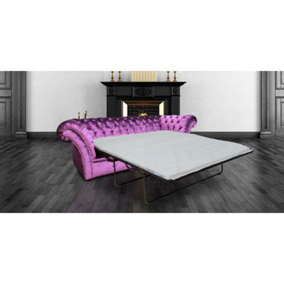 Chesterfield 3 Seater Sofabed Boutique Crush Purple Velvet Fabric In Balmoral Style - image 1