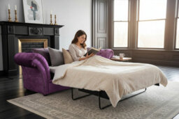 Chesterfield 3 Seater Sofabed Boutique Crush Purple Velvet Fabric In Balmoral Style - thumbnail 3