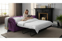 Chesterfield 3 Seater Sofabed Boutique Crush Purple Velvet Fabric In Balmoral Style - thumbnail 2