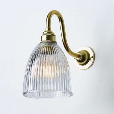 Old School Electric Elongated Prismatic Wall Light : Swan Arm - Satin Brass - image 1