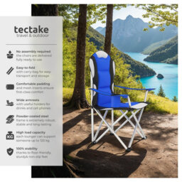 Tectake Camping Chair - Padded Seat With Carry Bag - Blue - Set Of 4 - thumbnail 2